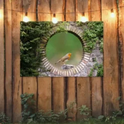 Tuinposter 120x80 cm Vogel - Doorkijk - Roodborstje