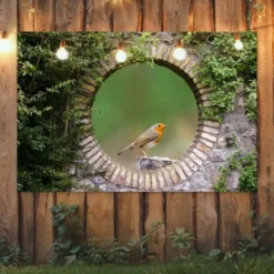 Tuinposter 180x120 cm Vogel - Doorkijk - Roodborstje