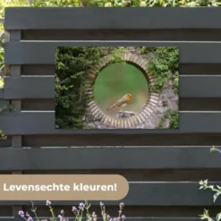 Tuinposter 90x60 cm Vogel - Doorkijk - Roodborstje