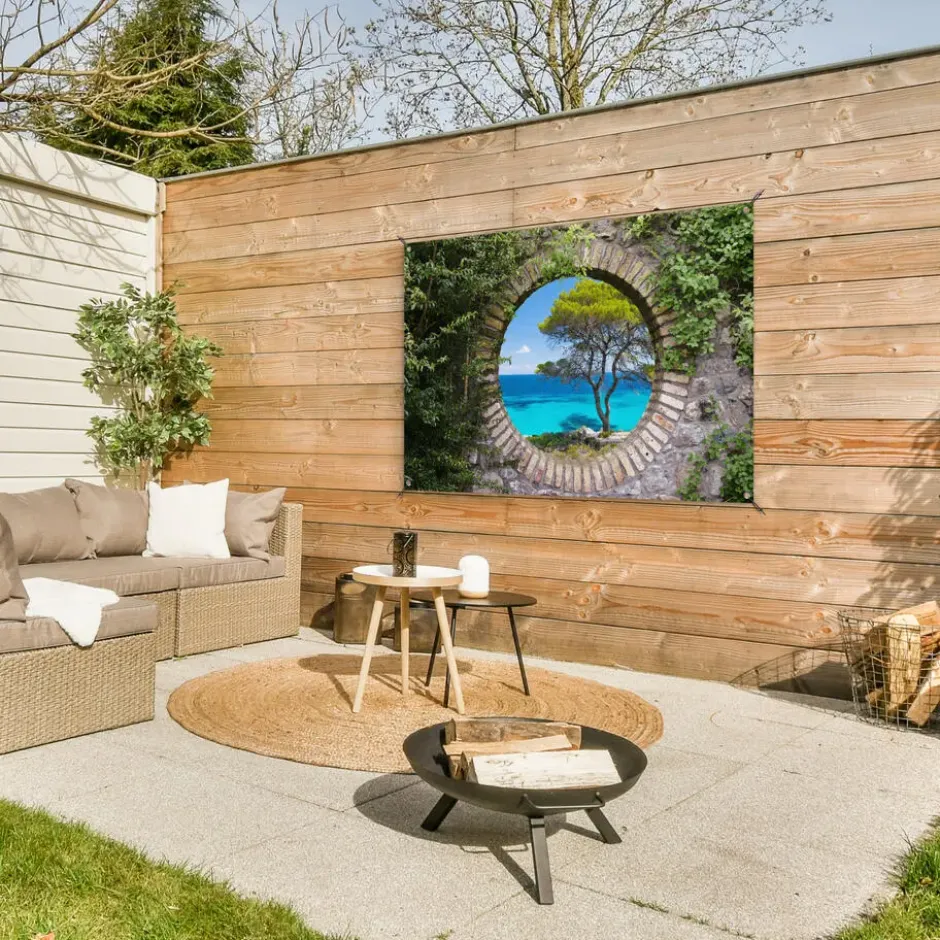 Tuinposter 120x80 cm Zee - Boom - Tropisch - Doorkijk