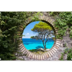Tuinposter 120x80 cm Zee - Boom - Tropisch - Doorkijk