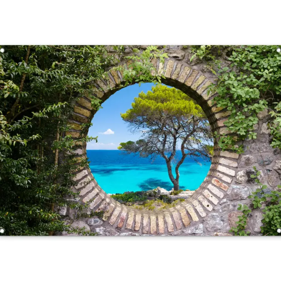 Tuinposter 120x80 cm Zee - Boom - Tropisch - Doorkijk