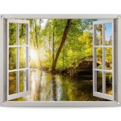 Tuinposter Zonnestralen in het bos - 60 x 80 - Groen