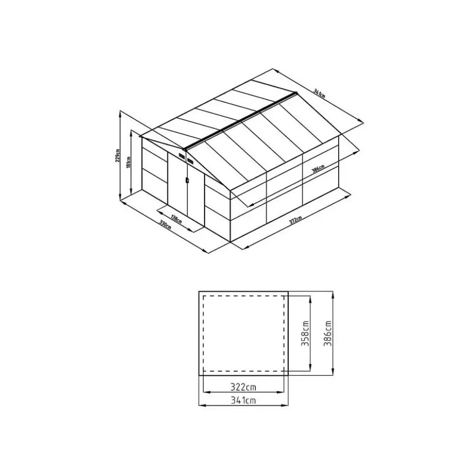 Tuinschuur ADELMO - 330 cmx372 cmx229 cm - Antracietgrijs Natuurlijk donker