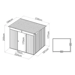Tuinschuur CLAFTON - 224 cmx181 cmx177 cm - Antracietgrijs Metaal