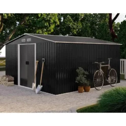 Tuinschuur MANSO - 312 cmx377 cmx170 cm - Antracietgrijs Metaal