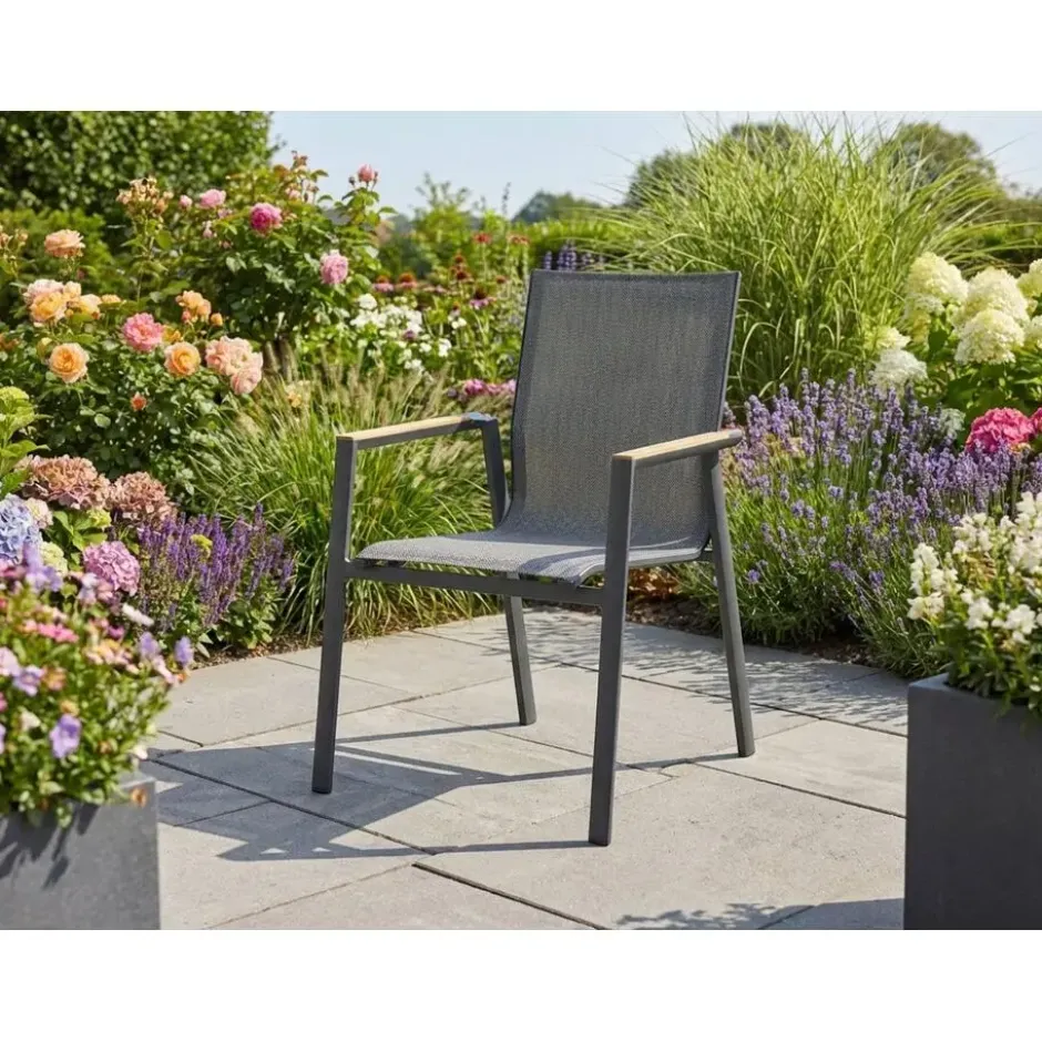 Tuinstoel stapelbaar Aluminium/Textileen /Aluminium/textileen Grijs-antraciet
