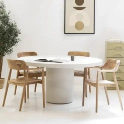 Tuintafel Rond 120cm - Beige Eco Composiet - Betonlook - Eden