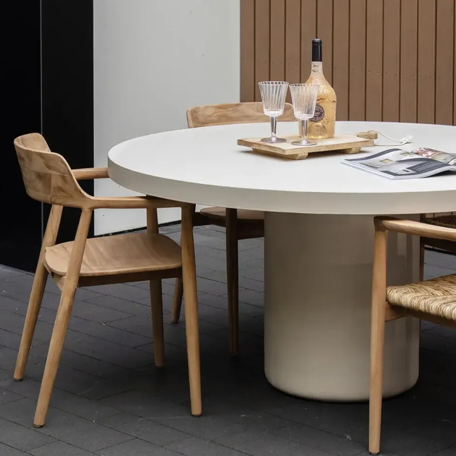 Tuintafel Rond 120cm - Beige Eco Composiet - Betonlook - Eden