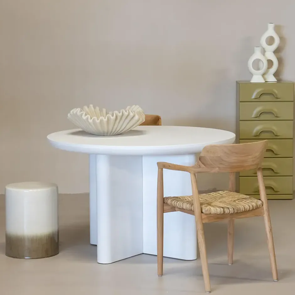 Tuintafel Rond 120cm - Wit betonlook - Acryl Coating - Miso