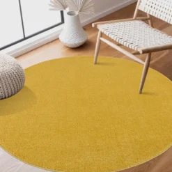 Uni Effen Rond Vloerkleed Laagpolig Geel - 120 CM Ø