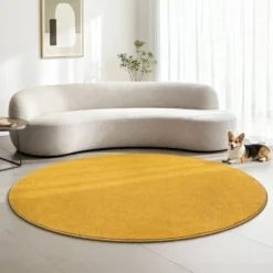 Uni Effen Rond Vloerkleed Laagpolig Geel - 120 CM Ø