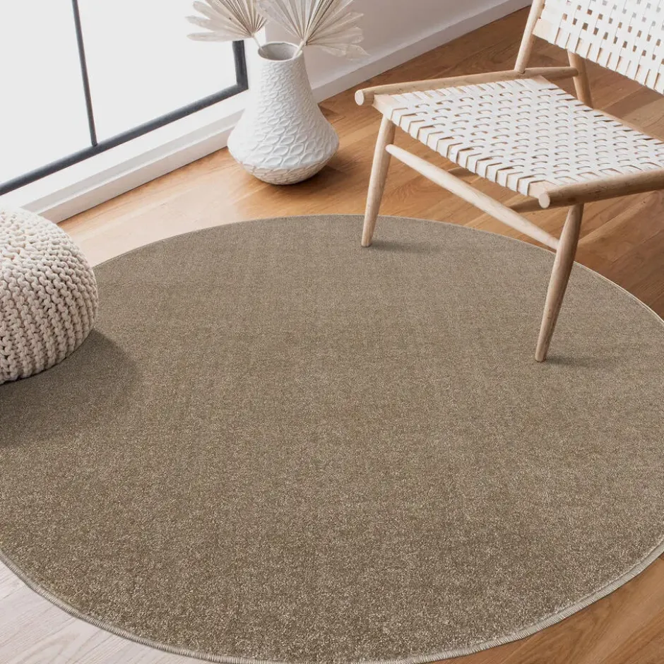 Uni Effen Rond Vloerkleed Laagpolig Beige - 200 CM Ø