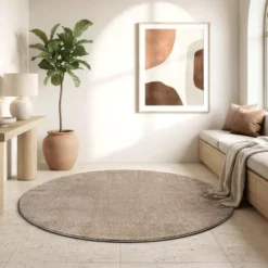Uni Effen Rond Vloerkleed Laagpolig Beige - 200 CM Ø