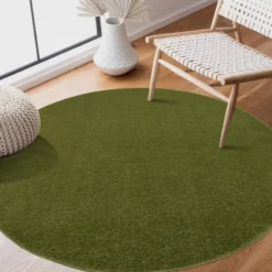 Uni Effen Rond Vloerkleed Laagpolig Groen - 120 CM Ø