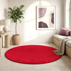 Uni Effen Rond Vloerkleed Laagpolig Rood - 120 CM Ø