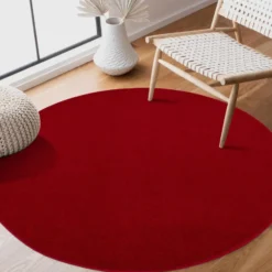 Uni Effen Rond Vloerkleed Laagpolig Rood - 150 CM Ø