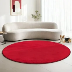 Uni Effen Rond Vloerkleed Laagpolig Rood - 150 CM Ø