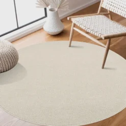 Uni Effen Rond Vloerkleed Laagpolig Creme - 120 CM Ø