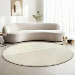 Uni Effen Rond Vloerkleed Laagpolig Creme - 120 CM Ø