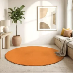 Uni Effen Rond Vloerkleed Laagpolig Oranje - 120 CM Ø
