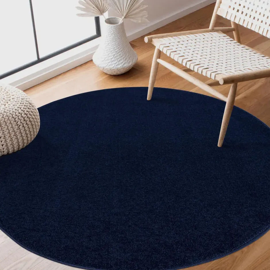 Uni Effen Rond Vloerkleed Laagpolig Navy Blauw - 150 CM Ø
