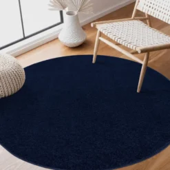 Uni Effen Rond Vloerkleed Laagpolig Navy Blauw - 150 CM Ø