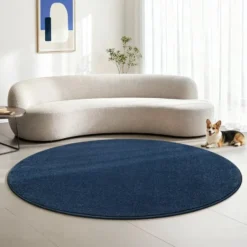 Uni Effen Rond Vloerkleed Laagpolig Navy Blauw - 150 CM Ø
