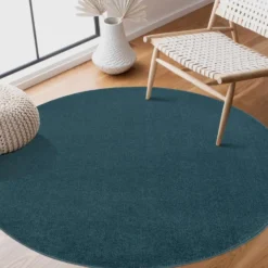 Uni Effen Rond Vloerkleed Laagpolig Blauw - 150 CM Ø