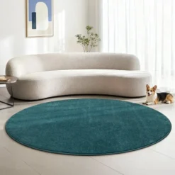 Uni Effen Rond Vloerkleed Laagpolig Blauw - 150 CM Ø