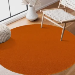 Uni Effen Rond Vloerkleed Laagpolig Oranje - 200 CM Ø