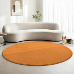 Uni Effen Rond Vloerkleed Laagpolig Oranje - 200 CM Ø