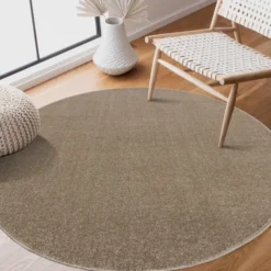 Uni Effen Rond Vloerkleed Laagpolig Beige - 120 CM Ø