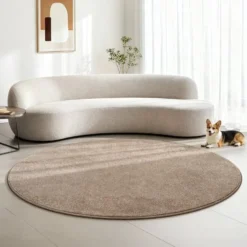 Uni Effen Rond Vloerkleed Laagpolig Beige - 120 CM Ø