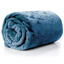 Unique Living Plaid/deken - fleece - denim blauw - 130 x 180 cm