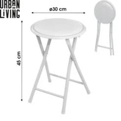 Urban Living Bijzet krukje - wit - 30 x 45 cm - inklapbaar