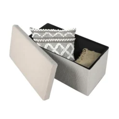 Urban Living poef/hocker/opbergbox - creme wit - 76 x 38 x 38 cm