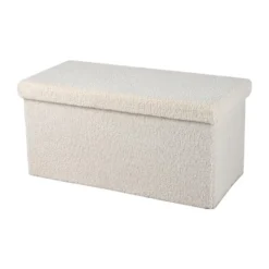 Urban Living poef/hocker/opbergbox - creme wit - 76 x 38 x 38 cm
