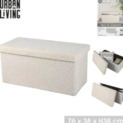 Urban Living poef/hocker/opbergbox - creme wit - 76 x 38 x 38 cm