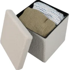 Urban Living poef/hocker/opbergbox - creme wit - mdf - 38 x 38 cm