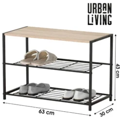 Urban Living Schoenenrek - metaal/hout 2-laags - 63 x 30 x 43 cm