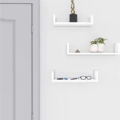 3 U-vormige zwevende wandplank - MDF -40 x 9 x 10 cm - wit