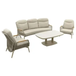 VDG Bilbao/Welton verstelbare rope stoel-bank loungeset - Latte/Teak