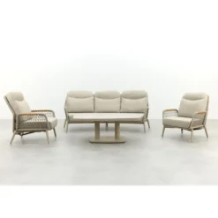 VDG Bilbao/Welton verstelbare rope stoel-bank loungeset - Latte/Teak