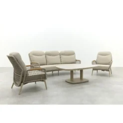 VDG Bilbao/Welton verstelbare rope stoel-bank loungeset - Latte/Teak