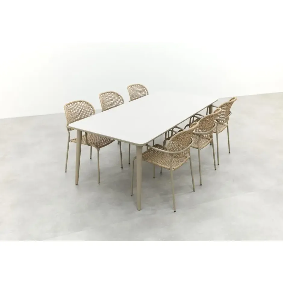 VDG Noa/Sofia stapelbare wicker 6-persoons dining tuinset 220x100 cm. - Latte