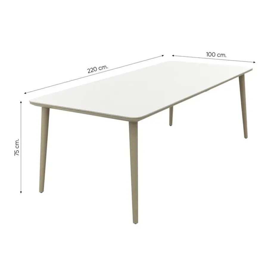 VDG Noa/Sofia stapelbare wicker 6-persoons dining tuinset 220x100 cm. - Latte