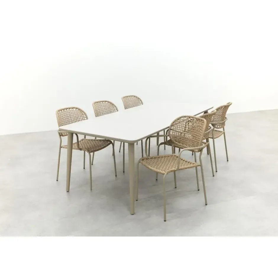 VDG Noa/Sofia stapelbare wicker 6-persoons dining tuinset 220x100 cm. - Latte