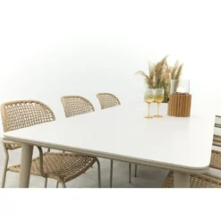 VDG Noa/Sofia stapelbare wicker 6-persoons dining tuinset 220x100 cm. - Latte