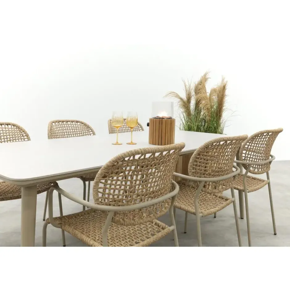 VDG Noa/Sofia stapelbare wicker 6-persoons dining tuinset 220x100 cm. - Latte